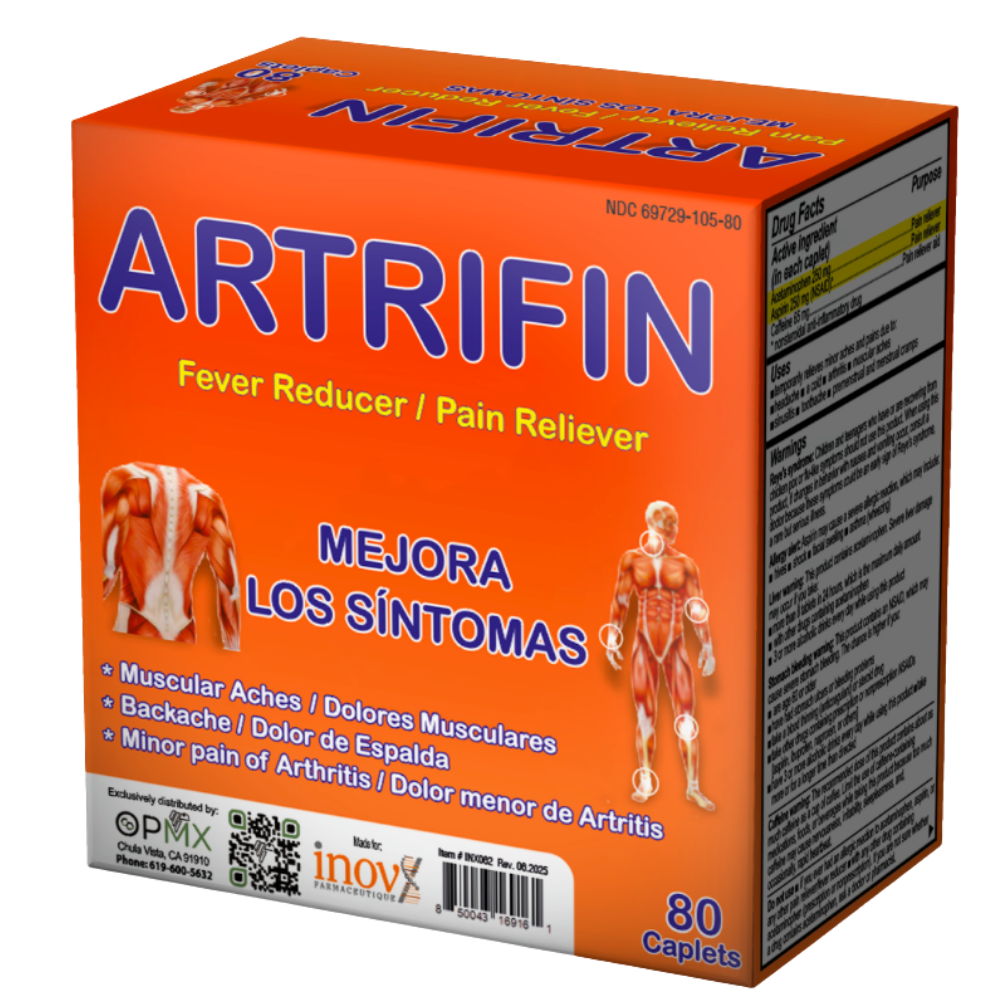 Artrifin 80 caplets counter display unit, triple-active pain reliever, NDC 69729-105-80